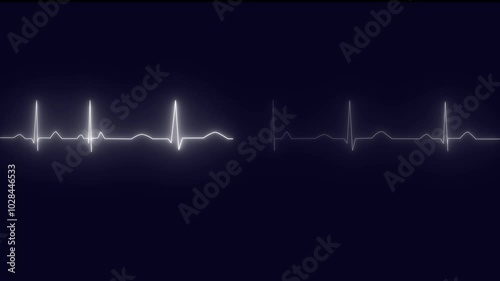 Heartbeat monitor EKG line monitor showing heart pulse .Neon sign heartbeat signal animation , Glowing white color neon heartbeat icon. Heart bit signal animated