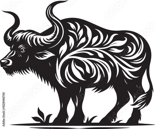 silhouette vector buffalo black and white white background photo