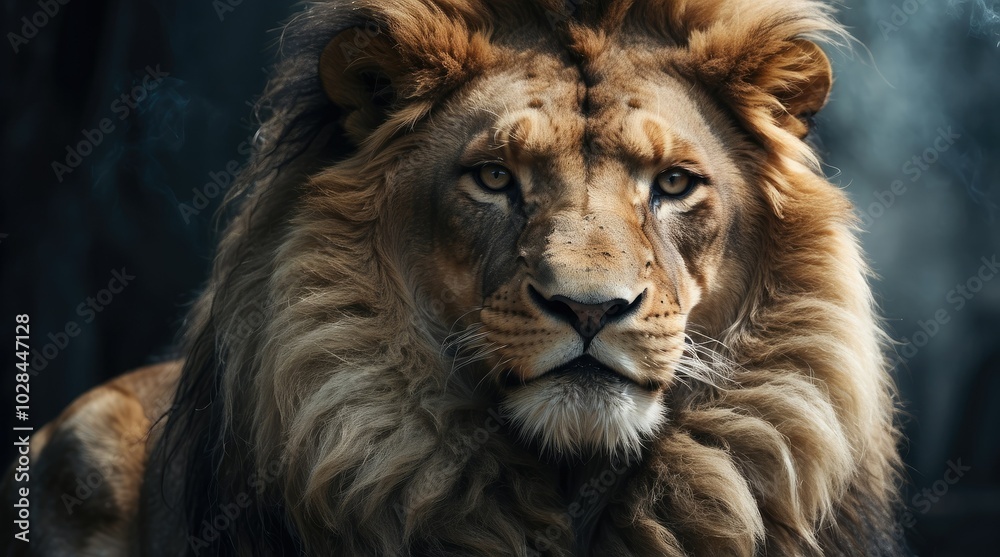 A majestic white lion stands in a dramatic pose, A majestic white lion stands in a dramatic pose,