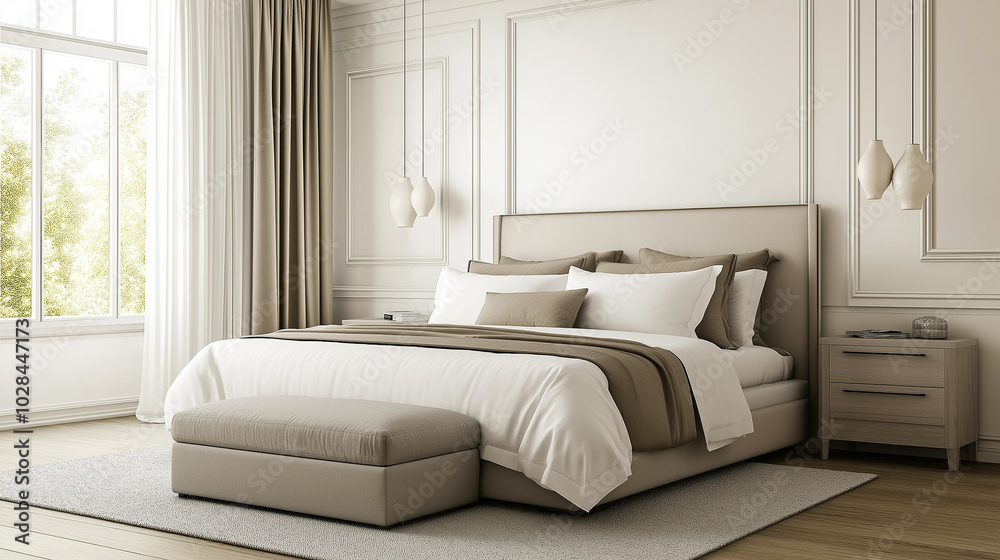 Fototapeta premium Modern Bedroom with White Bedding