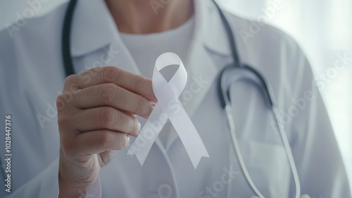 Doctor showing cancer awareness ribbon