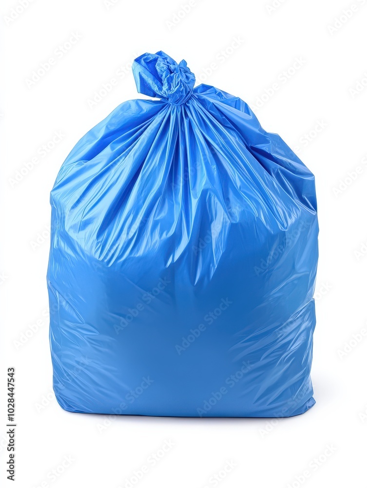 Fototapeta premium Blue Plastic Bag. Isolated Trash Bag for Plastic Waste in White Background