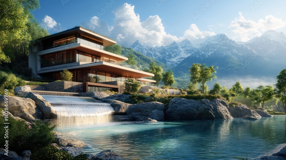 A luxurious modern villa with stunning lake and mountain views A luxurious modern villa with stunning lake and mountain views