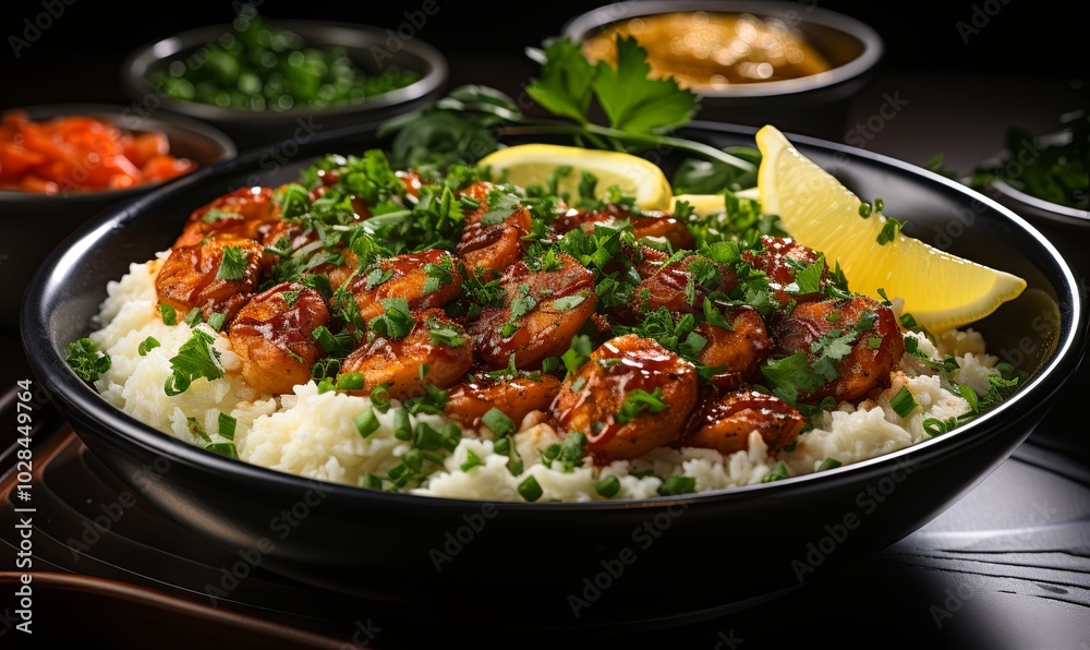 Plate of Food With Rice, Meat, and Vegetables Plate of Food With Rice, Meat, and Vegetables