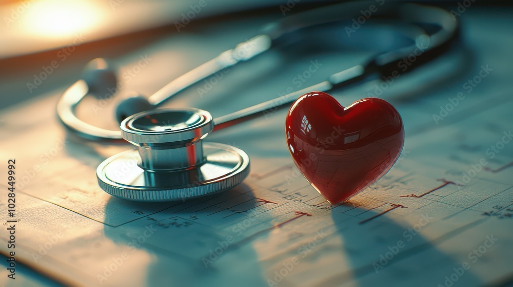 Heart and stethoscope in medical setting Heart and stethoscope in medical setting