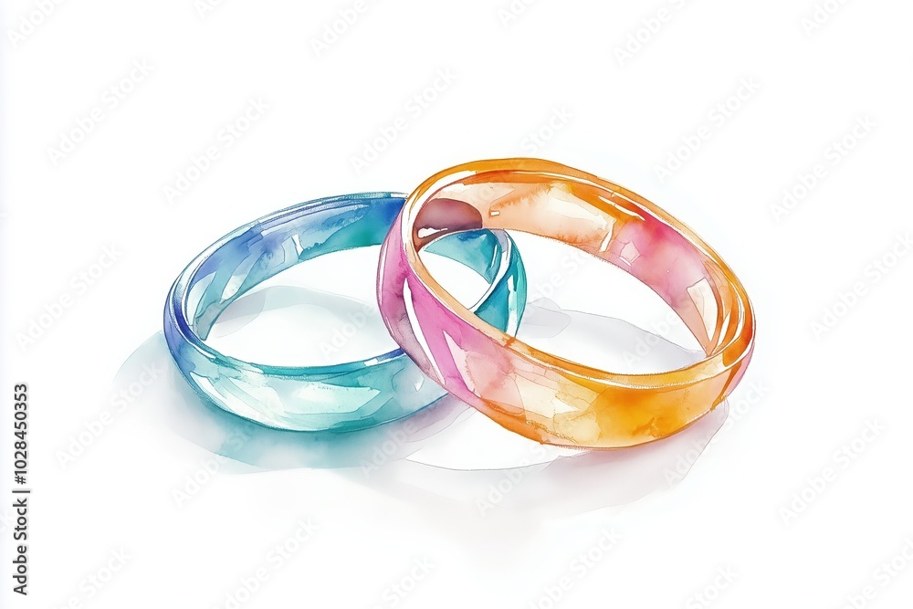 Watercolor style wedding rings isolated on a white background. Watercolor style wedding rings isolated on a white background.