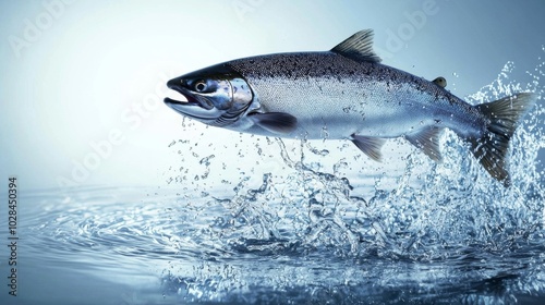 salmon fish jumping with splashing in water photo