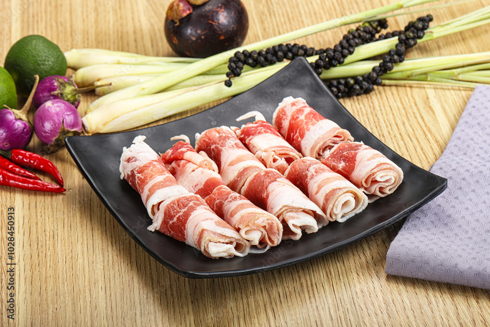 Raw beef bacon for grill