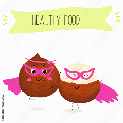 Cute  snake fruit, sala, rakum, salak characters, funny fruits, activities, leisure. Hand drawn vector illustration. Organic food, healthy, for kids menu, flyer, advertisement, wrap, label, invitation