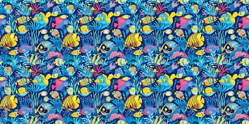 Aquarium pattern with an aquatic, detailed design. seamless background pattern