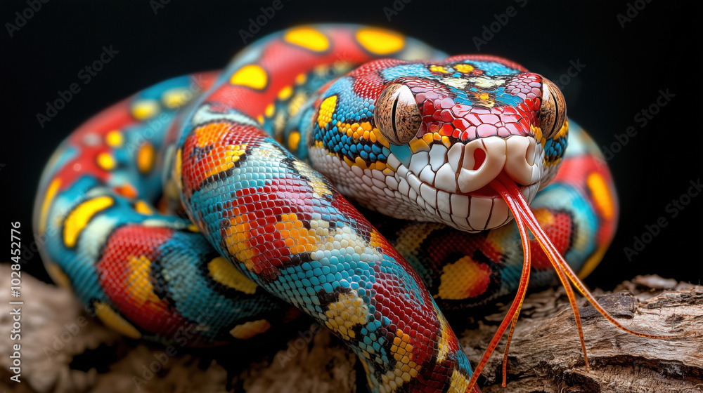 Serpent multicolore sur une branche Serpent multicolore sur une branche