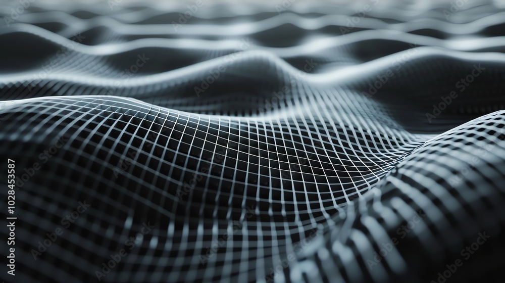 Abstract 3D render of a grid forming undulating waves. Abstract 3D render of a grid forming undulating waves.