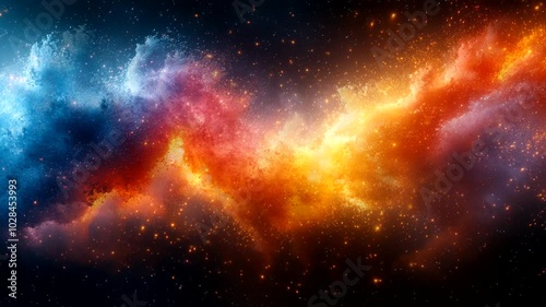 A vibrant cosmic scene depicting colorful nebulae and stars in a vast galaxy. Seamless looping 4k video animation background 