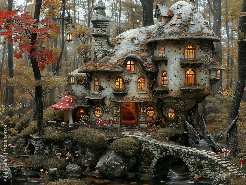 Fototapeta premium Enchanted Forest Cottage: A Whimsical Dream Home