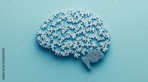 Puzzle brain, blue, for mental health day, created using Generative AI technology.