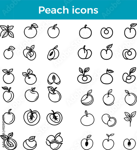 Peach icon fruit vector fresh produce healthy food organic farm ripe juicy sweet orchard symbol