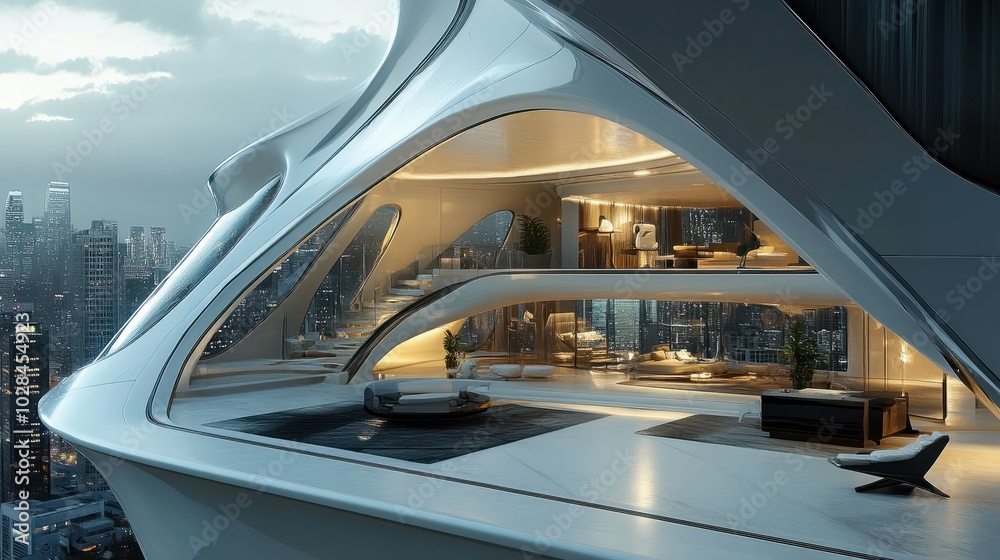 Design of a futuristic penthouse apartment with a modern design. Design of a futuristic penthouse apartment with a modern design.