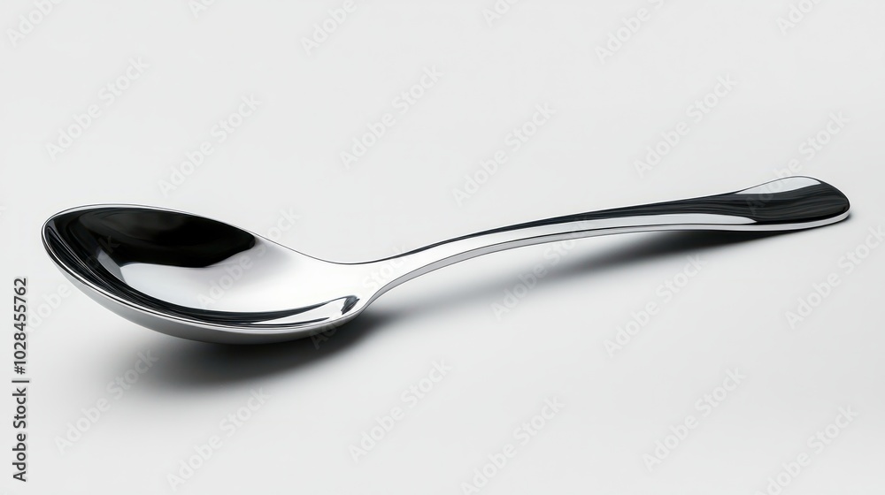 Elegant Silver Spoon Resting On White Background Showcasing Its Shiny Surface and Smooth Curves on Transparent PNG Background.