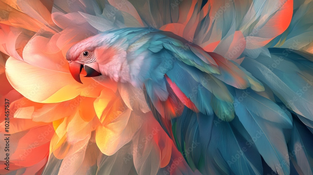 Obraz premium Vibrant Macaw in Abstract Feathered Design