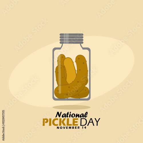 National Pickle Day celebrates on November 14th. One jar contains fermented pickled cucumber on beige background. Food event banner.