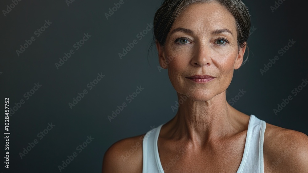 Beautiful older woman in white t-shirt female breast dark background Breast cancer support, prevention, mammography, screening, oncology, cancer treatment Beautiful older woman in white t-shirt female breast dark background Breast cancer support, prevention, mammography, screening, oncology, cancer treatment