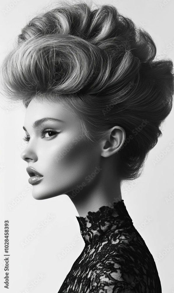 Black and white portrait of a woman in lace. Black and white portrait of a woman in lace.