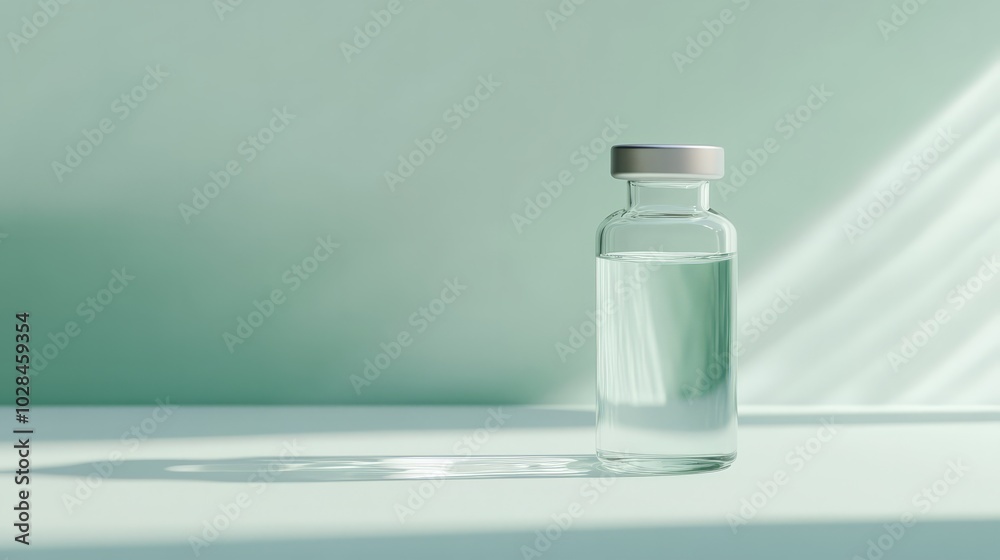 Intravenous potassium chloride solution in clear vial. Minimalist background