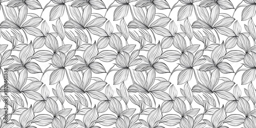 Wallpaper Mural Floral leaves line drawing with a minimalist, seamless design. seamless background pattern Torontodigital.ca