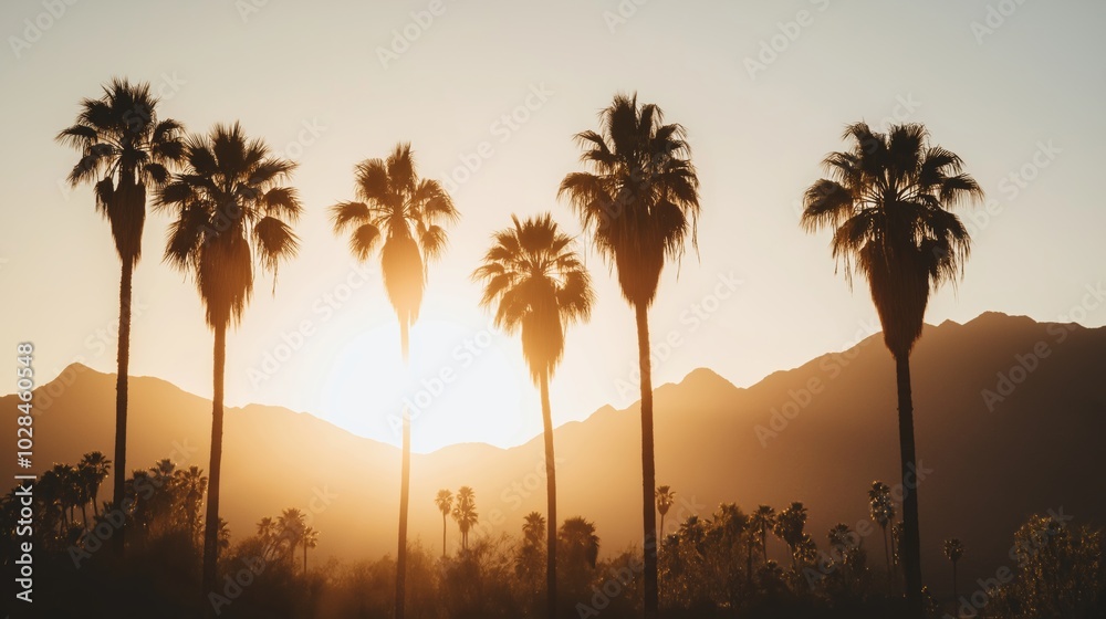 Obraz premium Palm Trees at Sunset in a Desert Landscape