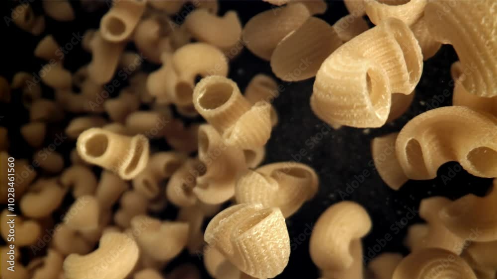 Dry pasta rises and falls. Filmed on a high-speed camera at 1000 fps. High quality FullHD footage Dry pasta rises and falls. Filmed on a high-speed camera at 1000 fps. High quality FullHD footage