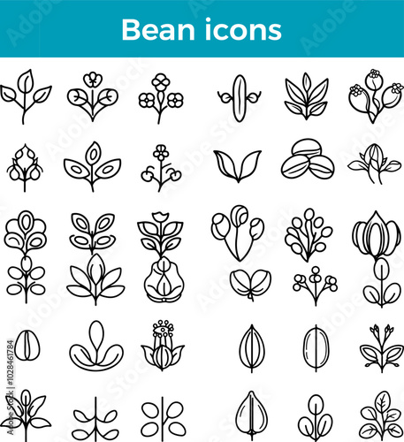 Bean icons vector fresh legume pod green vegetable healthy food nature farm organic illustration