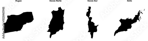 Ifugao, Ilocos Norte, Ilocos Sur, Iloilo outline maps