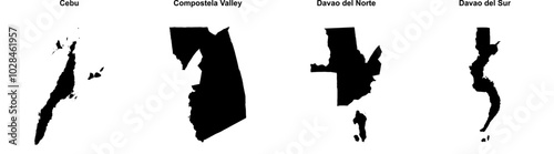 Cebu, Compostela Valley, Davao del Norte, Davao del Sur outline maps