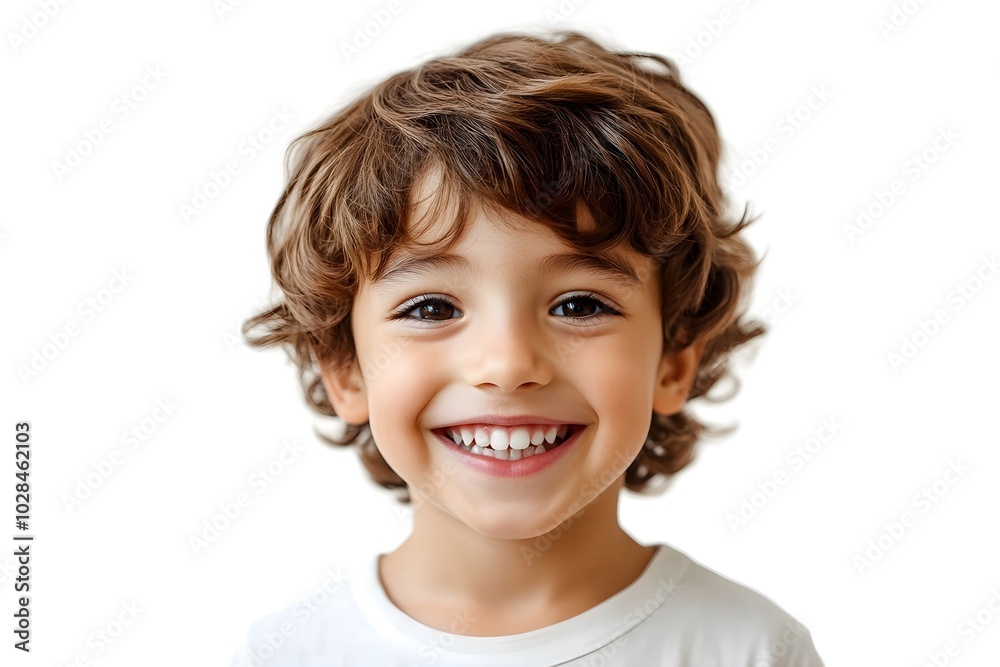 Smiling little boy isolated on white background.