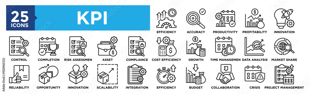 Key Performance Indicator icon collection set. Containing design performance, indicator, kpi, management, strategy Key Performance Indicator icon collection set. Containing design performance, indicator, kpi, management, strategy