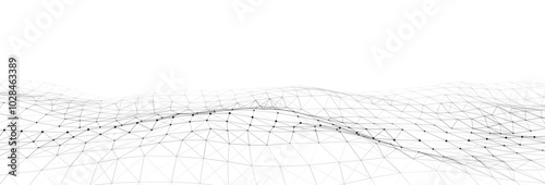 Dynamic wave with connected dots and lines on a white background. Digital wave background concept. Abstract technology background. Big data visualization. Vector illustration.