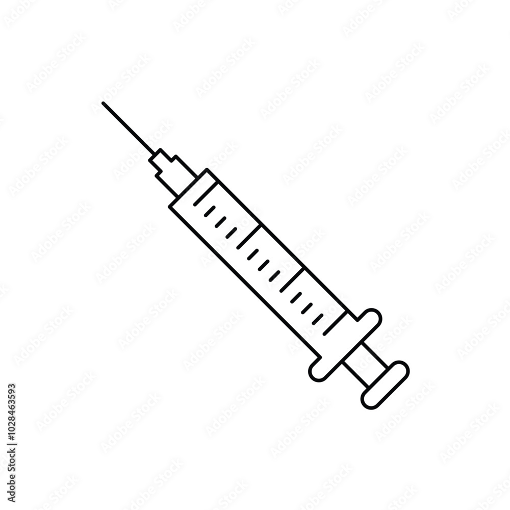Medical Syringe line icon. linear style sign for mobile concept and web design. Syringe with needle outline vector icon. Vaccination symbol, logo illustration. Vector graphics Medical Syringe line icon. linear style sign for mobile concept and web design. Syringe with needle outline vector icon. Vaccination symbol, logo illustration. Vector graphics