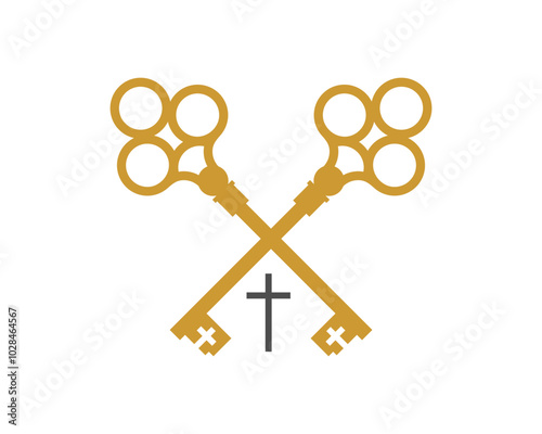 Golden keys with christian cross in the middle
