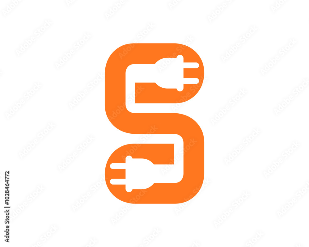 Letter S and electricity plug inside vector Letter S and electricity plug inside vector