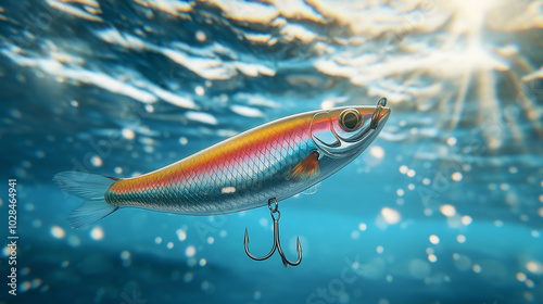 Fishing lure underwater with soft ripples photo