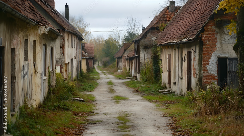 50. A deserted village street with old buildings and no signs of life 50. A deserted village street with old buildings and no signs of life