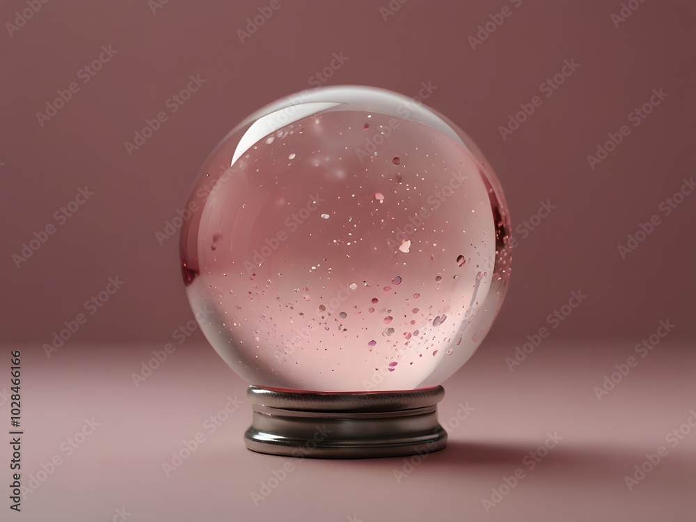 Elegant Pink Glass Sphere with Glittering Particles on a Smooth Surface Elegant Pink Glass Sphere with Glittering Particles on a Smooth Surface