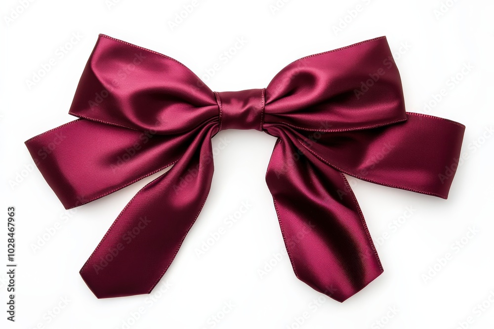 Naklejka premium Burgundy Ribbon. Silk Ribbon Bow on White Background. Elegant Gift Decoration