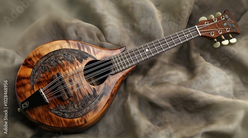 handmade mandolin with intricate inlay work photo