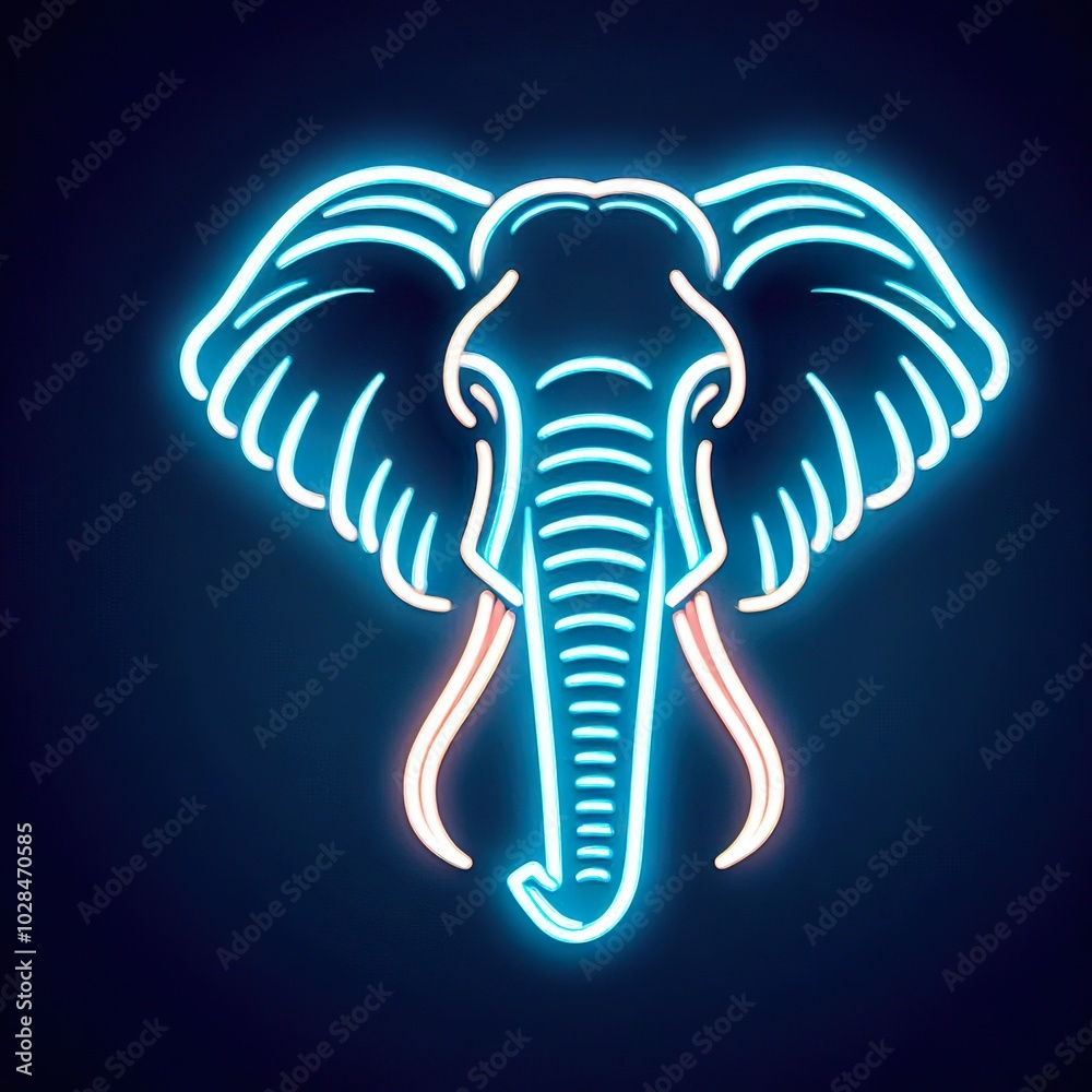 Fototapeta premium elephant head animal in neon style, Portrait of glow light animal. minimal design