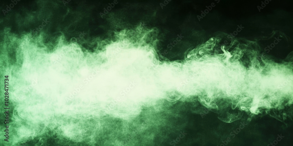 Obraz premium Abstract green smoke swirls and billows against a dark background.