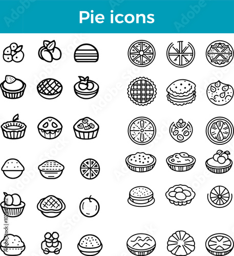 Pie icons vector baked dessert pastry sweet treat delicious illustration