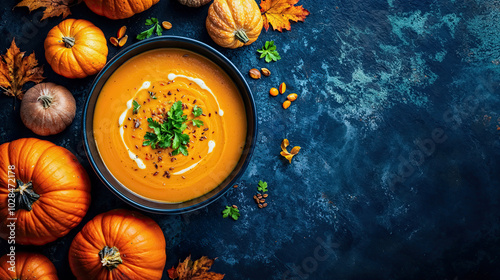 une bonne soupe de potimarron ou de citrouille - vue de dessus