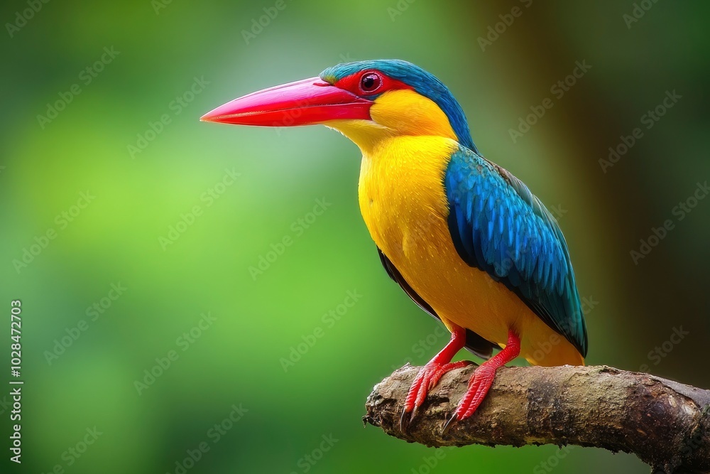 Stork-billed Kingfisher Looking for food in the woods - generative ai Stork-billed Kingfisher Looking for food in the woods - generative ai