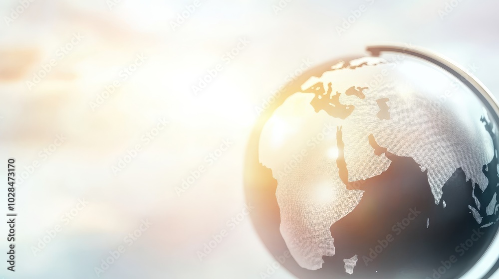 Naklejka premium A close-up view of a modern globe showcasing the continents against a soft blurred background, symbolizing global connectivity.